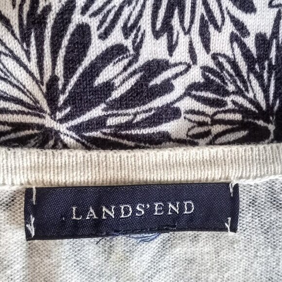 Lands' End Navy Blue White Print Cotton Cardigan Sweater - Picture 3 of 4